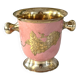 Enamel Ice Bucket – Vintage French Pink Gilt Grapevine Champagne Coole