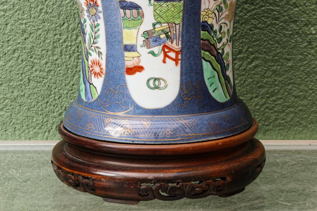 Lamp base, Chinese porcelain, Kangxi style, late 19th century.