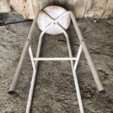 Bar Stool White Metal Leg + Vintage Brown Wood Seat #A352