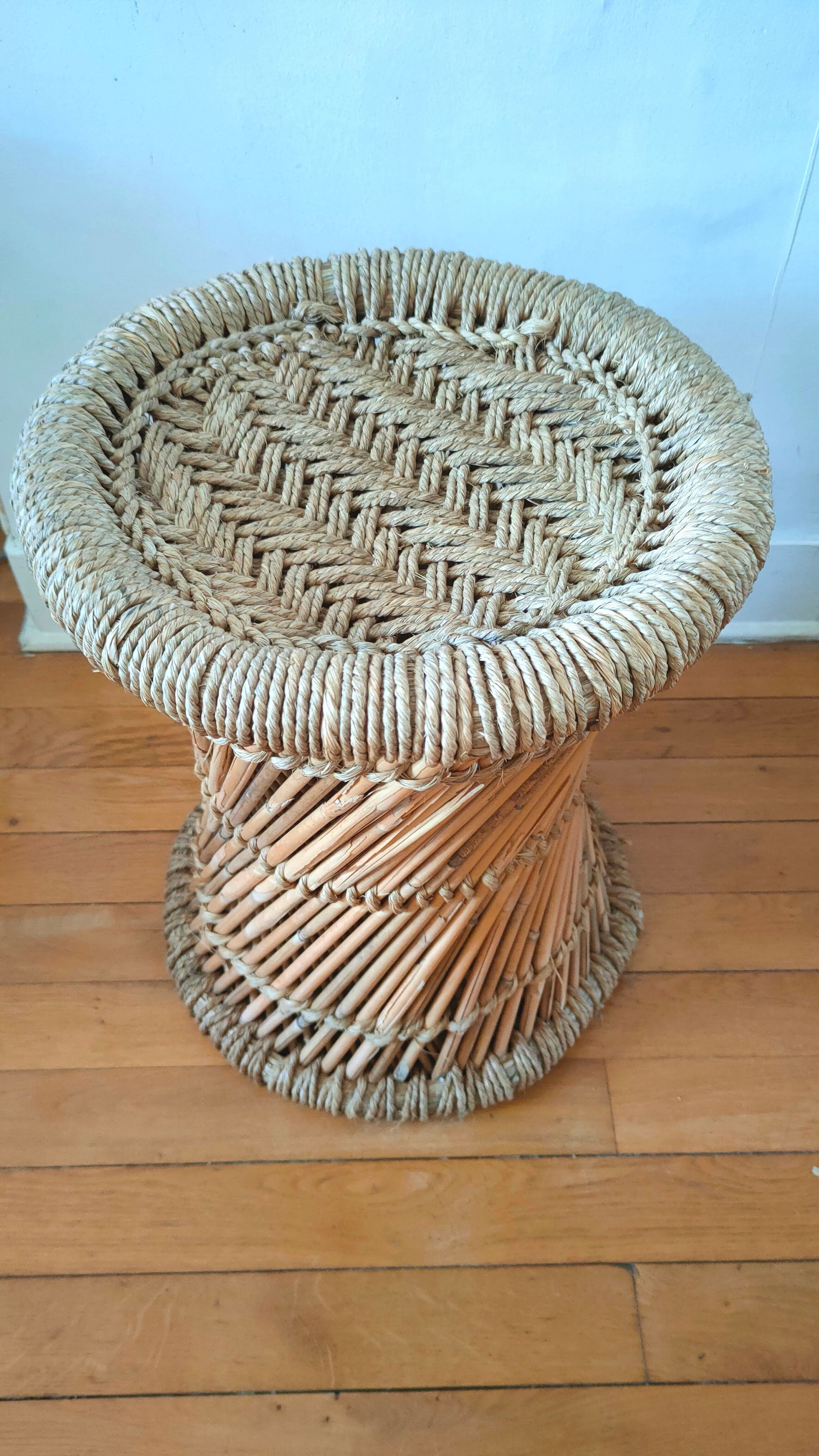 Vintage wicker and rope stool