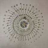 Pair of large chandeliers adorned with glass drops, chrome metal structures, Italy circa 1960.