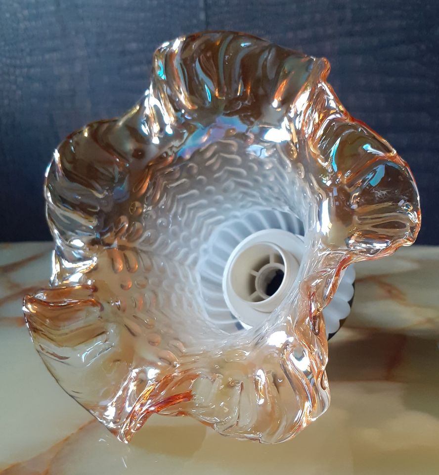 Paire d'appliques tulipe en verre de Murano orange col de cygne en laiton - Parfait état