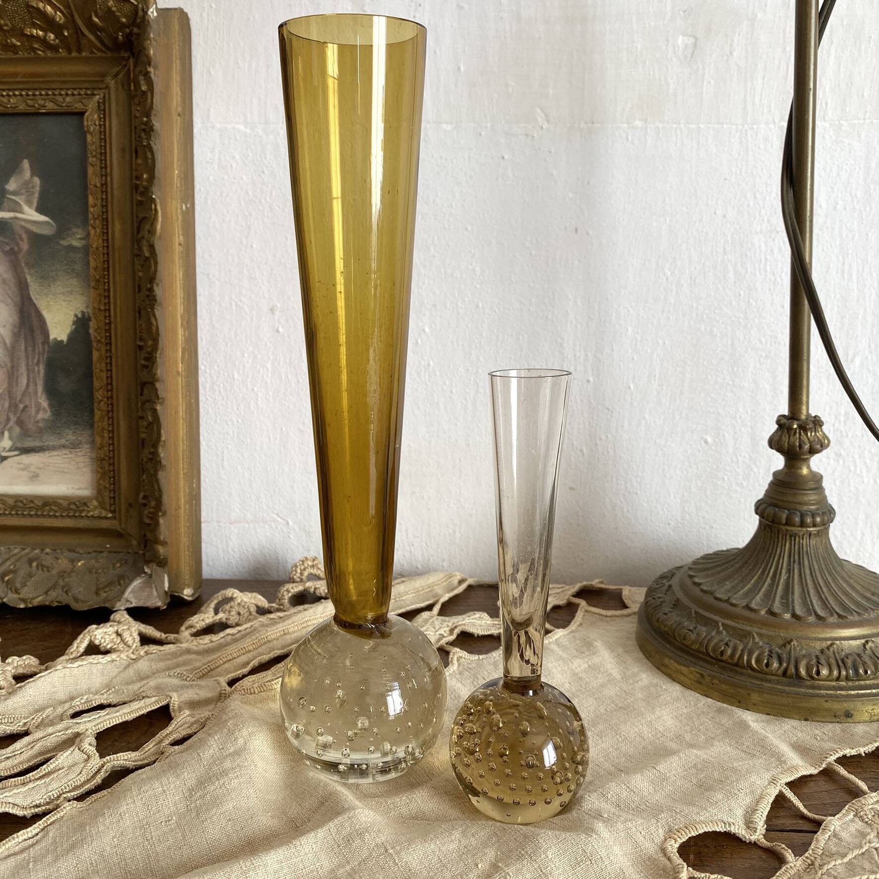 Soliflores vintage en verre bullé teinté