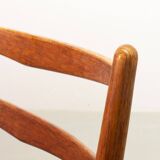 Cees Braakman Dutch Design Wooden Ladder Arm Chairs & Caramel Bouclé Fabric
