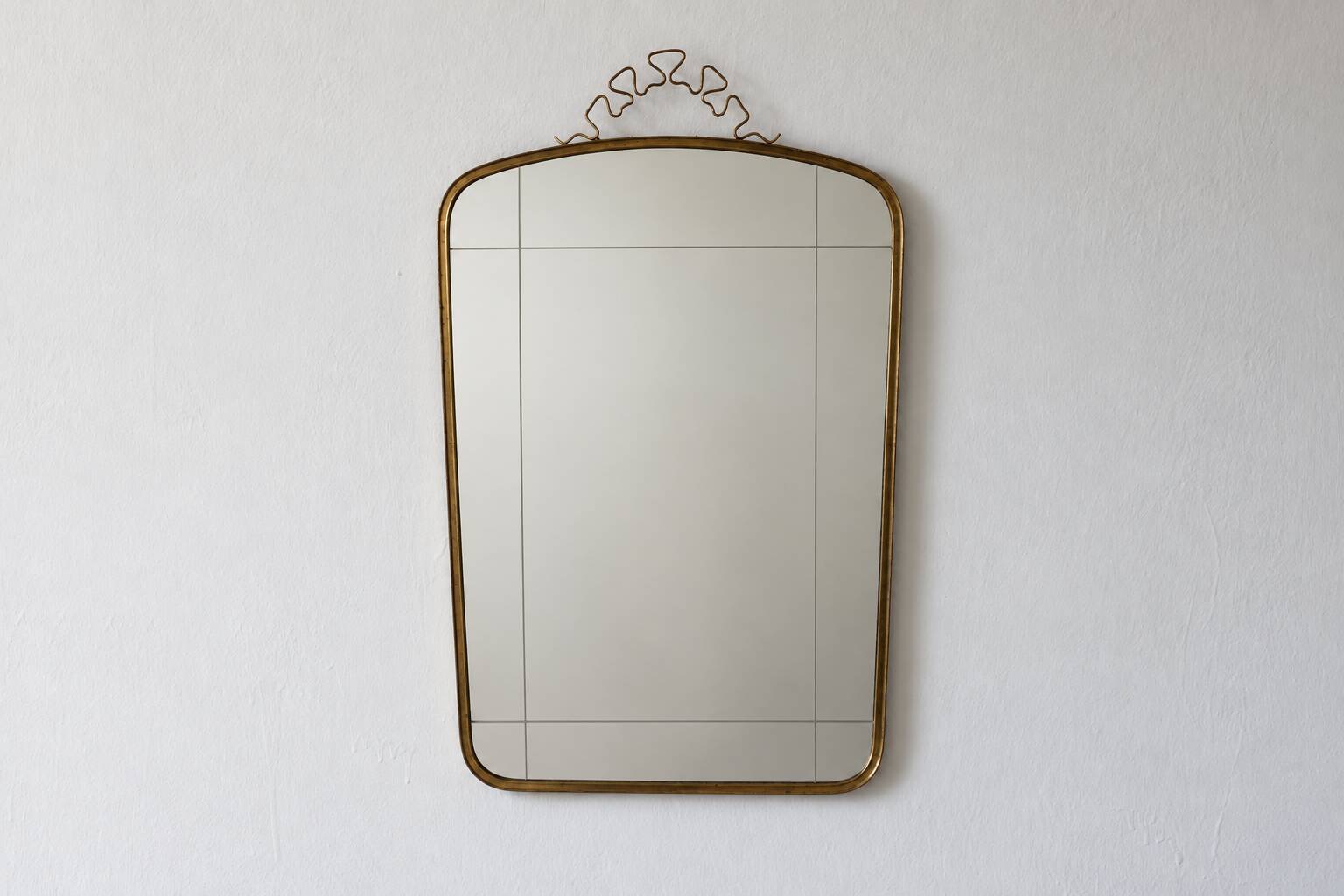 Large Mid-Century Modern Wall Mirror with Brass Crown from Münchner Zierspi