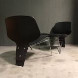 Chaise longue en contreplaqué courbé et en métal