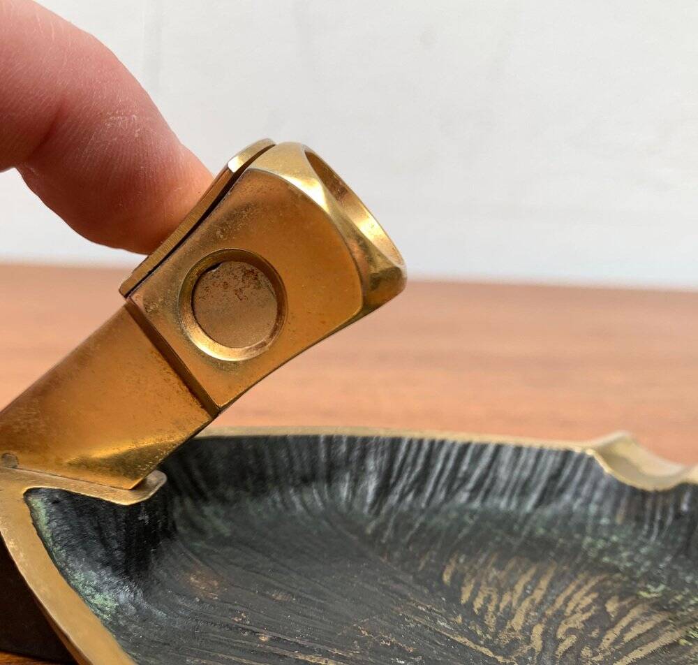 German brass ashtray with cigar cutter, 1950s.