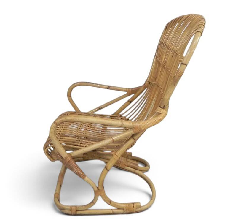 Vintage bamboo rattan armchair Tito Agnoli circa 1960