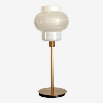 Vintage table lamp with a globe, white and gold