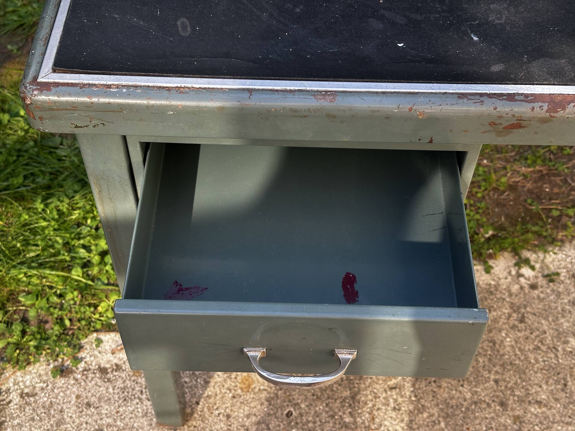 Vintage green metal industrial desk – 1950s