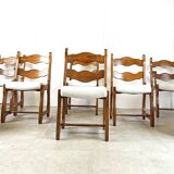 Vintage brutalist dining chairs, set of 8 - 1960s