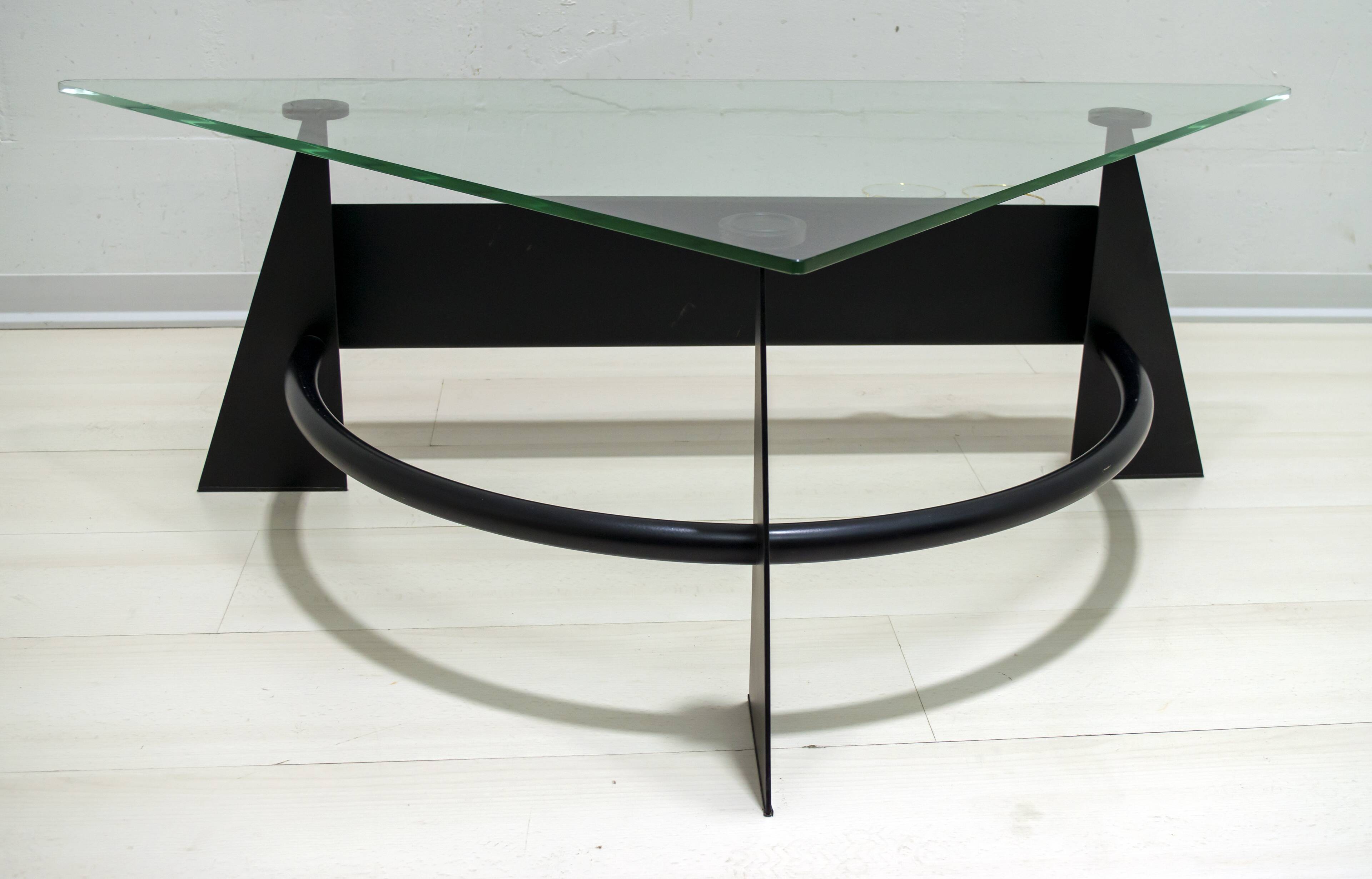 Modern and Contemporary Italian Coffee Table Blackened Metal and Glass Top