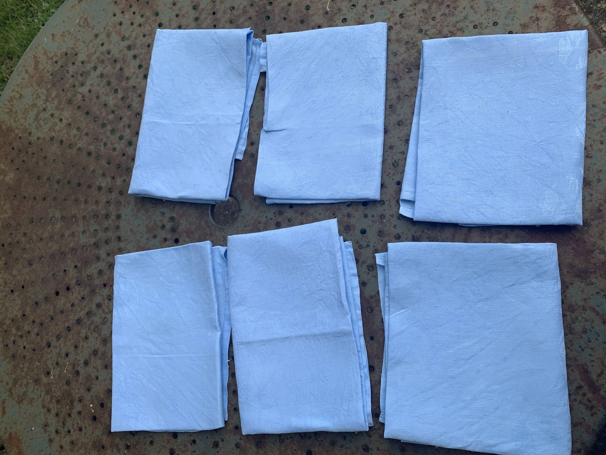 6 large vintage blue dyed damask cotton napkins