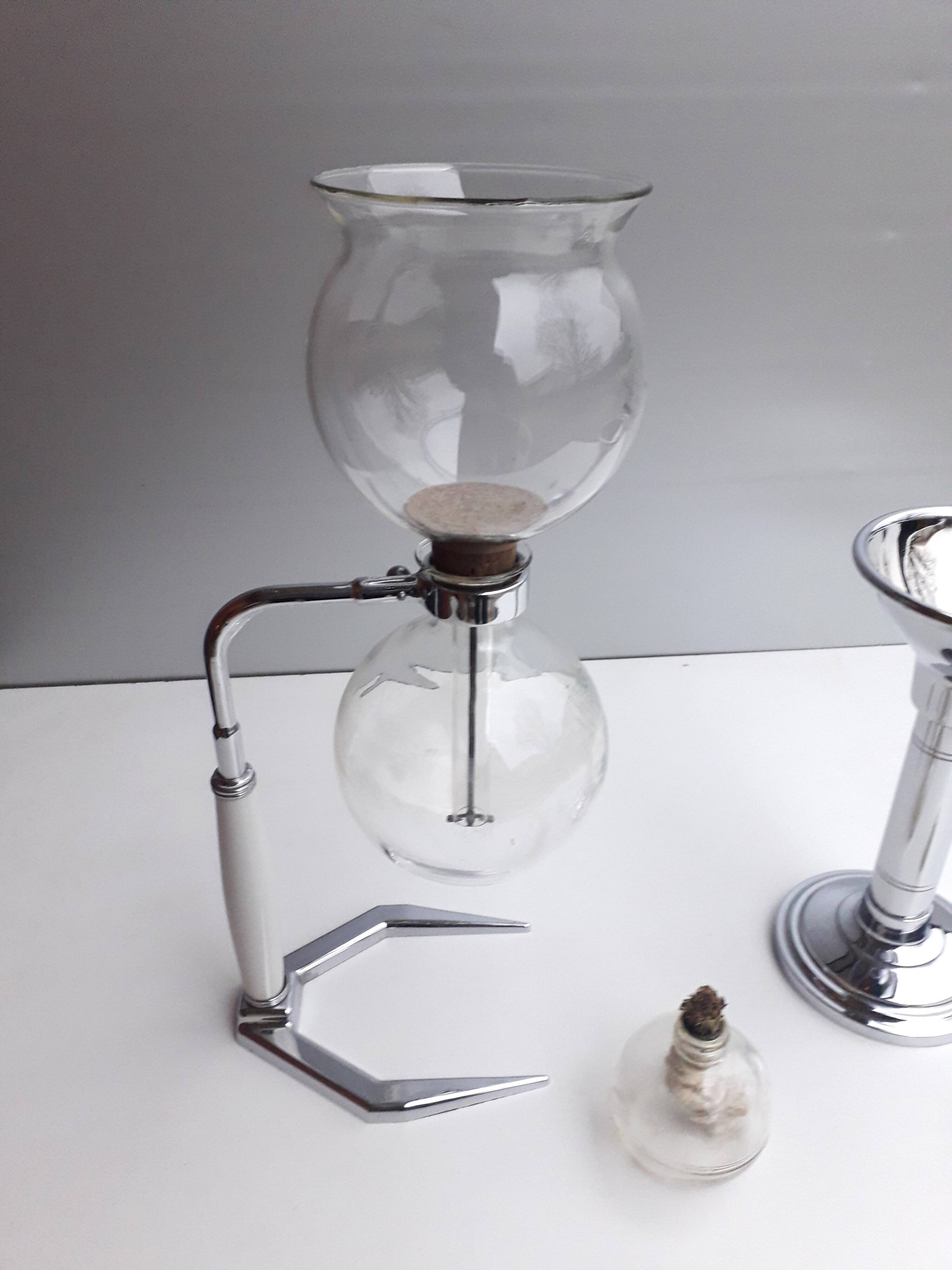Old hellem france vacuum coffee maker 6 cups - + chrome support - 1960
