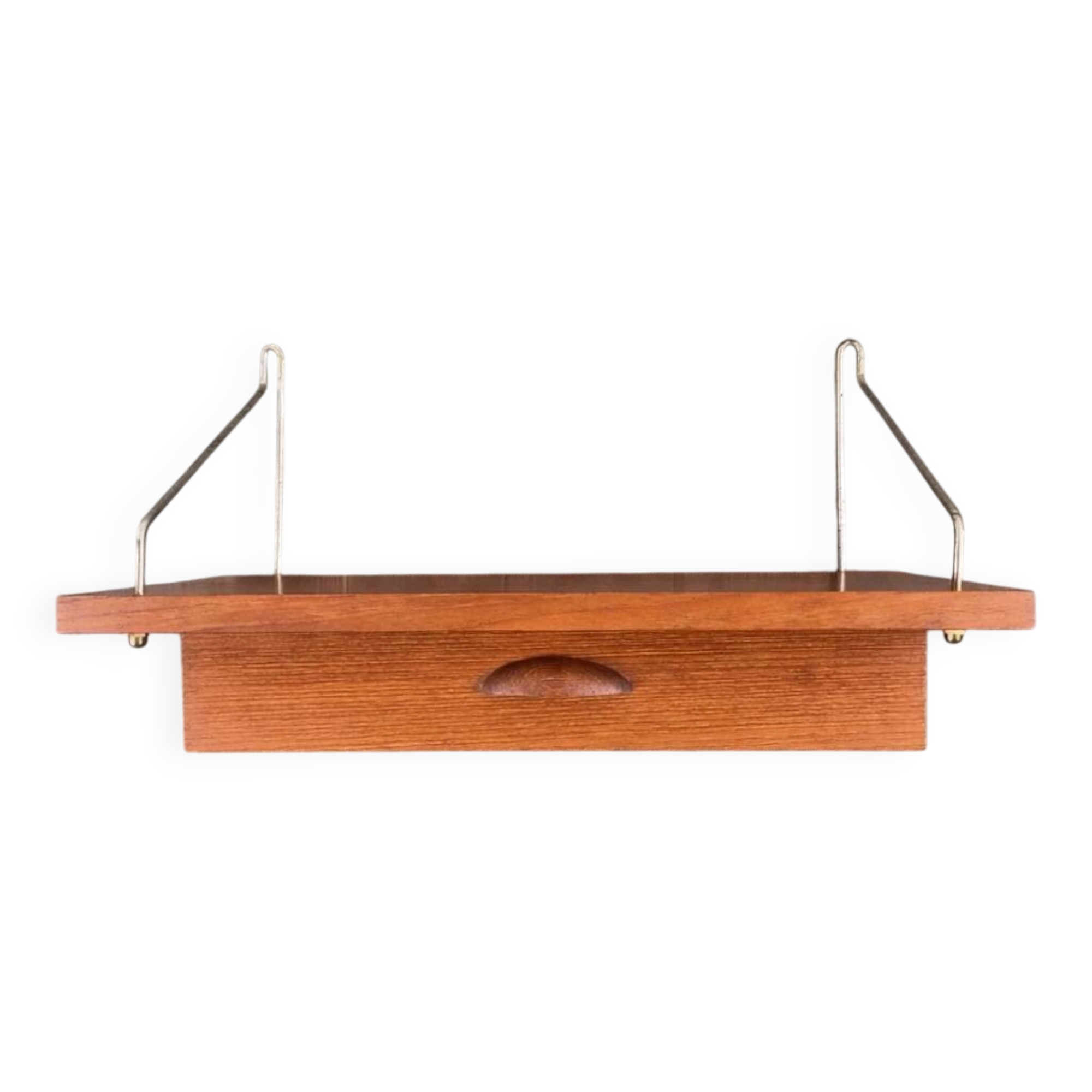 Teak shelf with drawer and brass supports, Denmark, 1960.