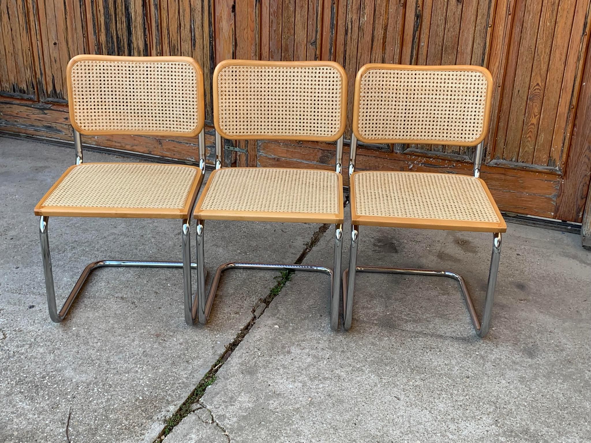Set of 3 mid-century Italian B32 Cesca chairs by Marcel Breuer, 1970s