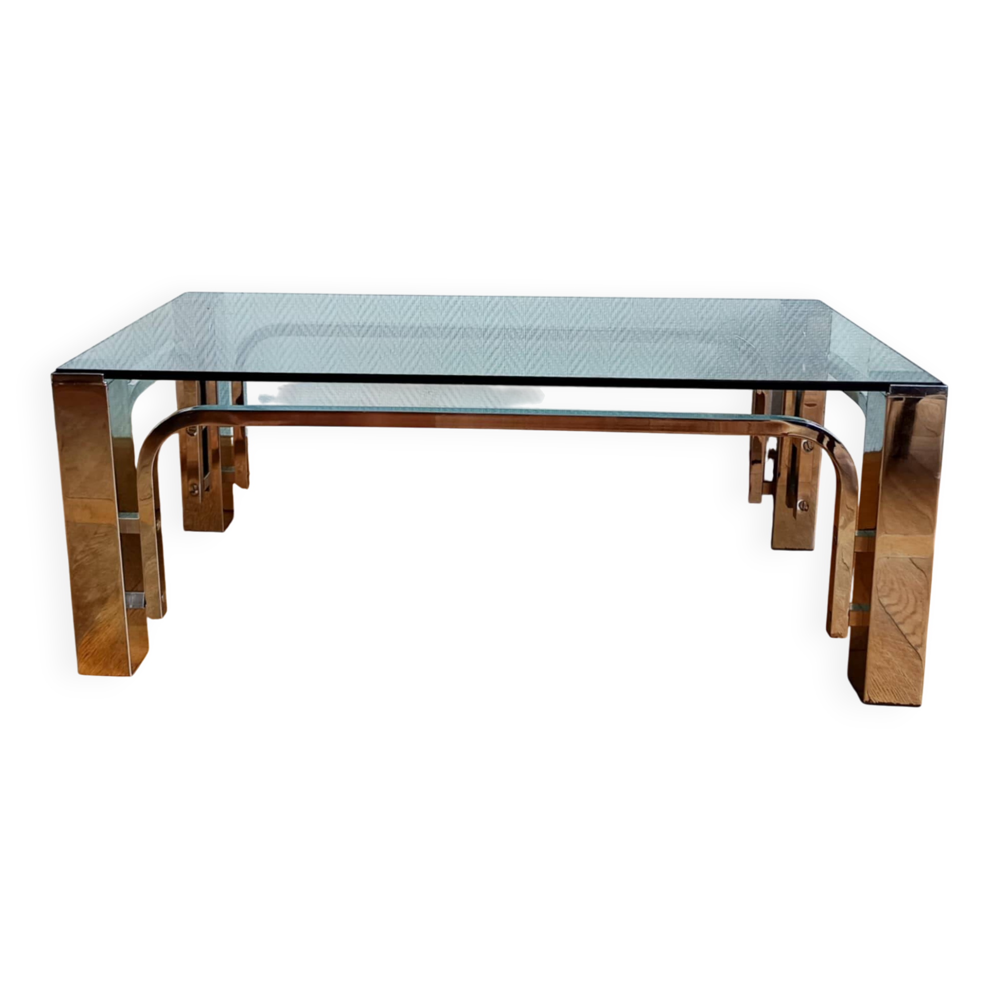 1970s chrome metal designer coffee table