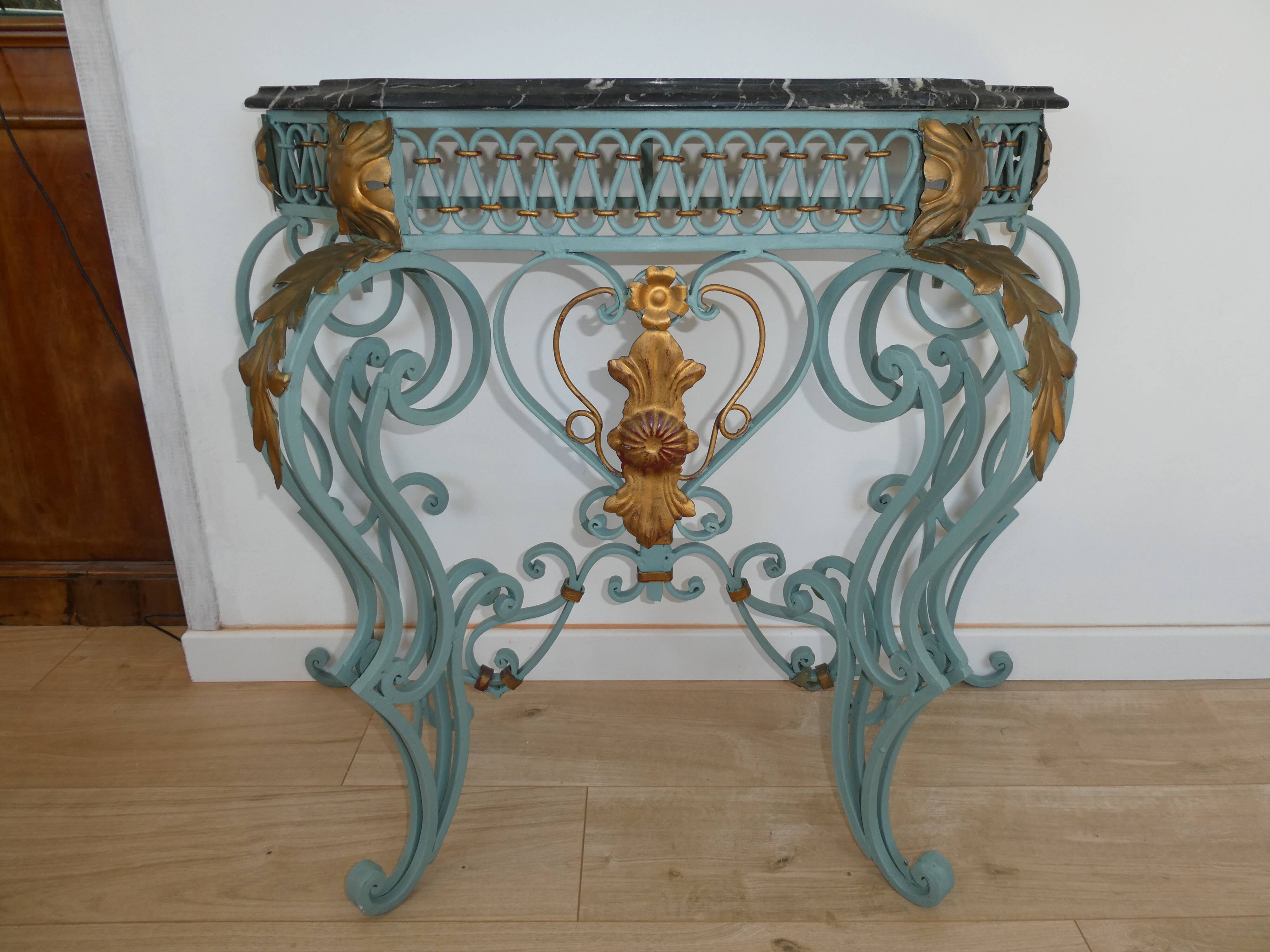 Magnificent Louis XV style iron and marble console