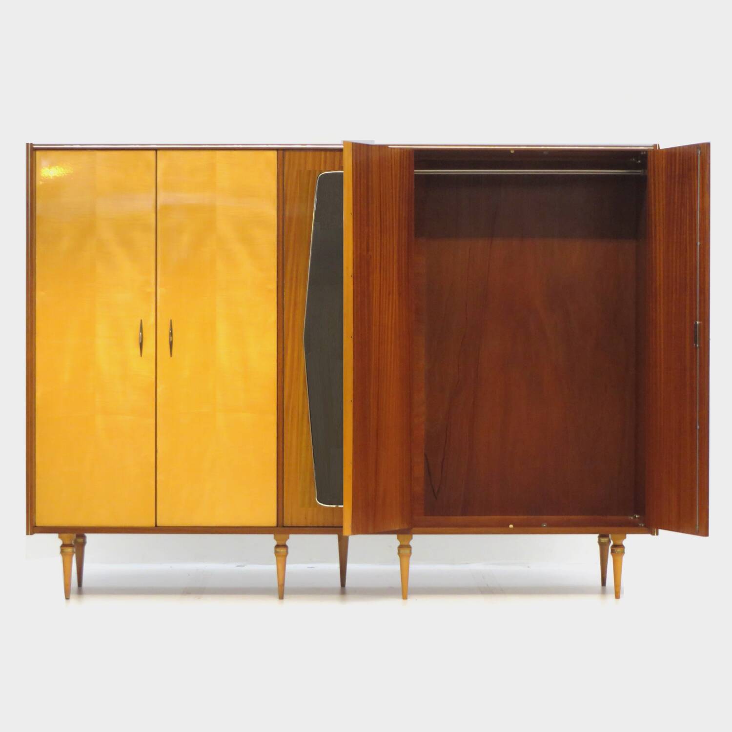 Large vintage mid century modern 5-door Wardrobe in Maple and Teak, 1950s
