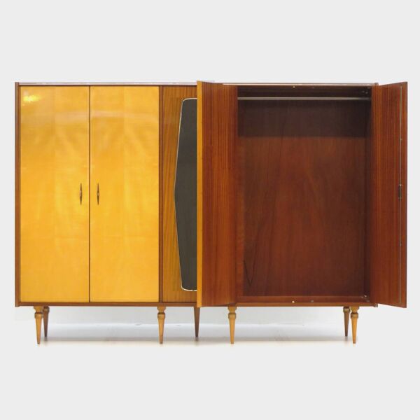 Grande armoire vintage moderne du milieu du siècle à 5 portes en érable et teck, années 1950