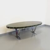 Vintage oval coffee table in stone and chromed metal from the 70s