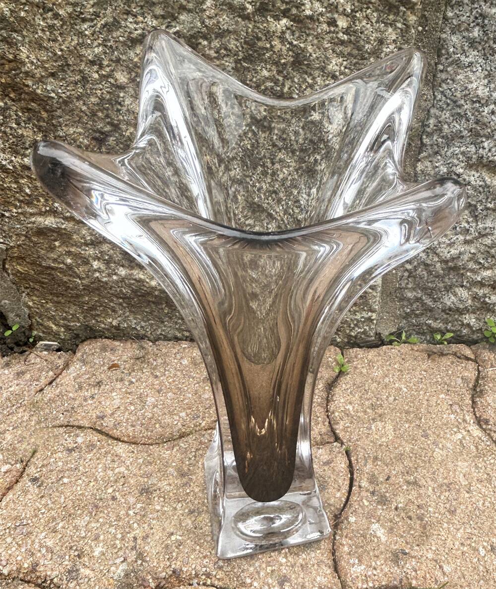 Smoky crystal designer vase, Murano Sommerso style, vintage, 1970s