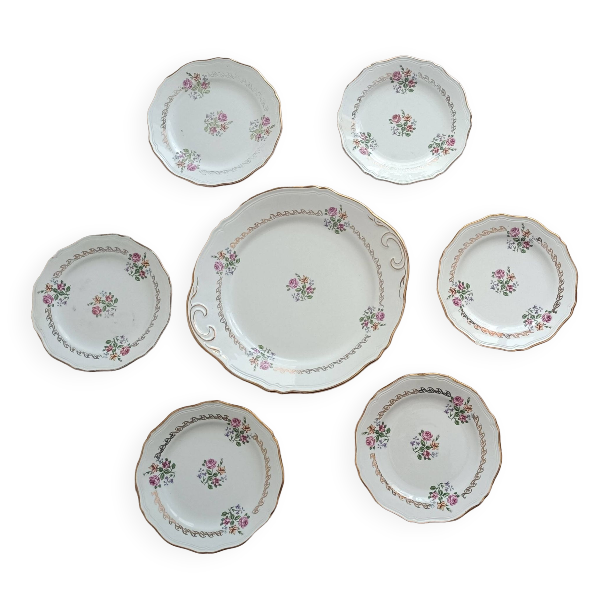 Set of flat dessert service and 6 plates l'Amandinoise St-Amand