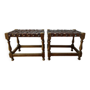Paire de tabourets espagnols - cuir bois