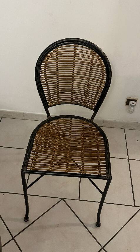 Set of 4 Wrought Iron and Rattan Chairs