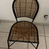 Set of 4 Wrought Iron and Rattan Chairs