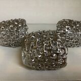 Trio of candle holders in metal strips folk art