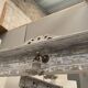 Store counter with sliding door patinated wood XX century