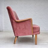 1970s, 2-seater Swedish sofa, pink furniture velour, beech wood.