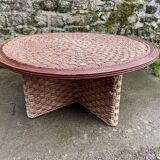 Table basse et 3 tabourets en corde 1970