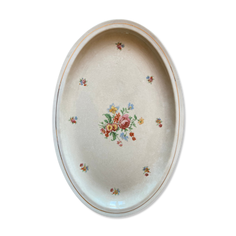 Oval serving dish, Labrut Grigny, small flowers model and golden border.