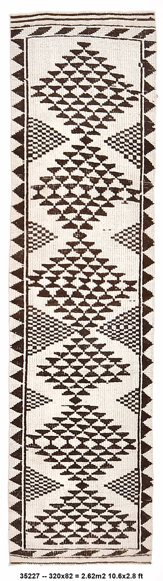 3x10 Brown Cream Kilim Runner Rug 82x320Cm