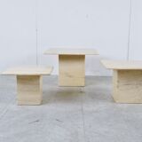 Tables gigognes d’appoint en travertin vintage, années 1970