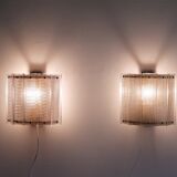Pair of Scandinavian wall lights in brass and glass 1970