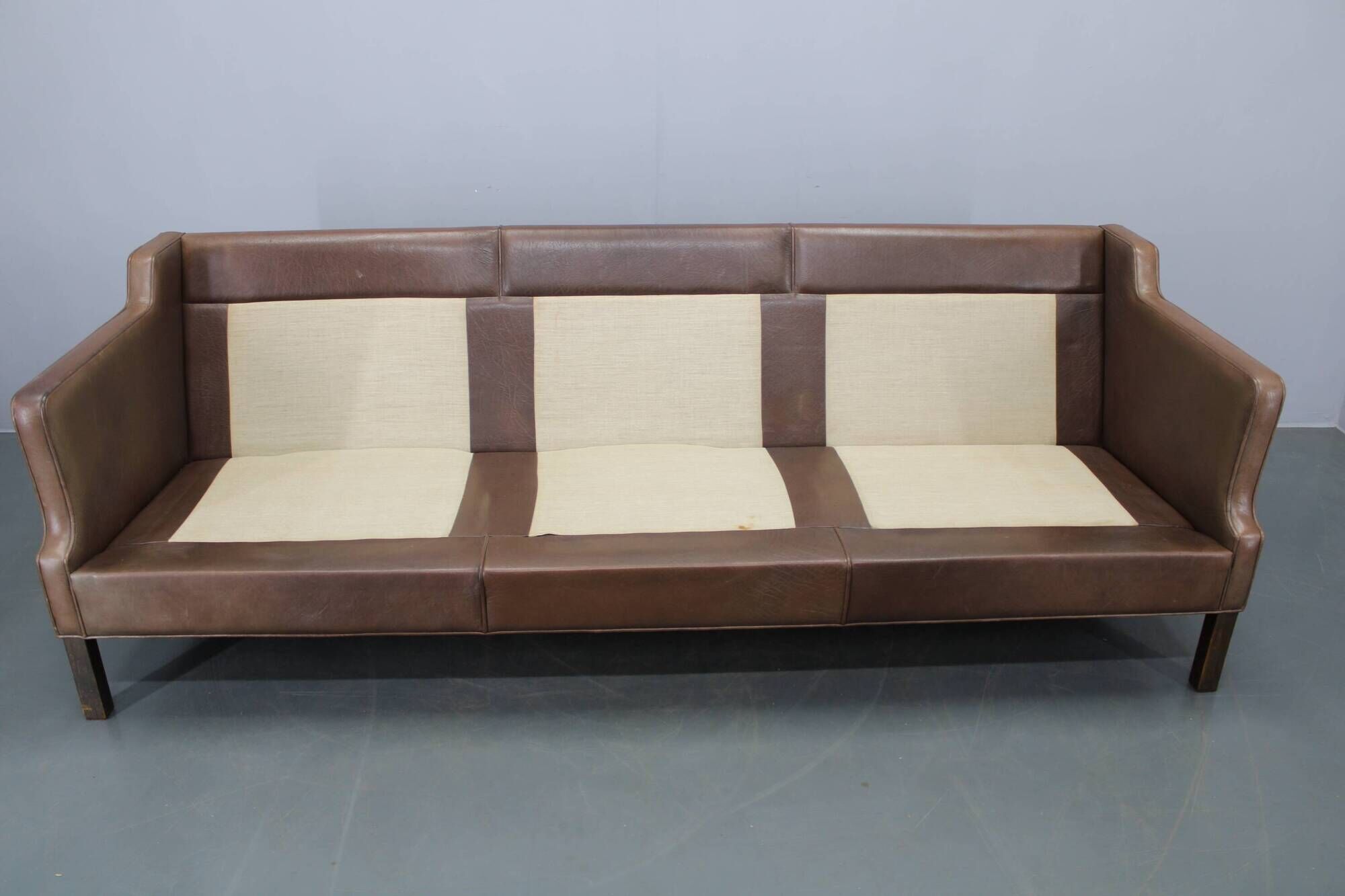 Danish mid-century three-seat brown leather sofa, 1970s