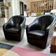 Paire fauteuil cabriolet cuir noir 1990