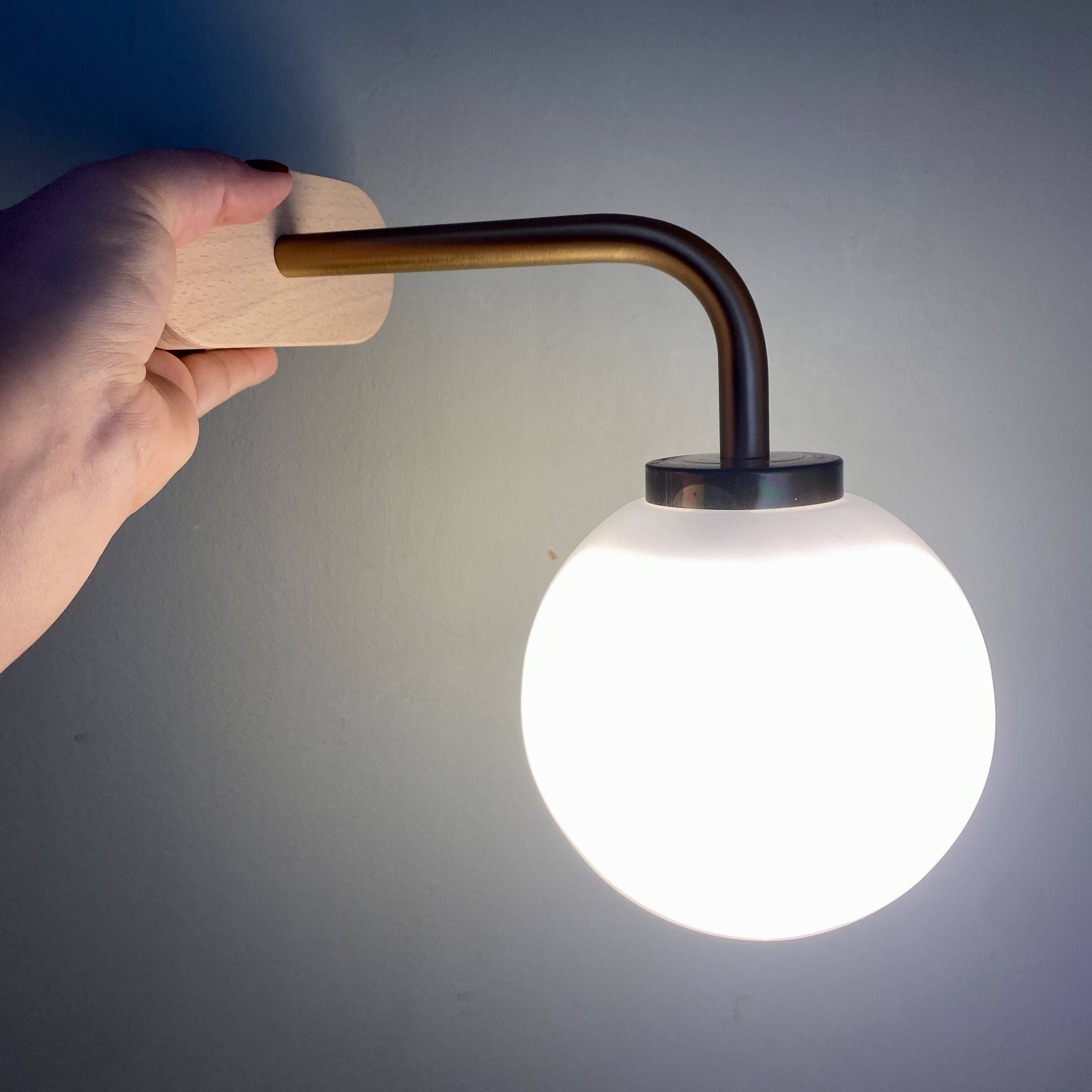 Vintage globe wall lamp in white opaline