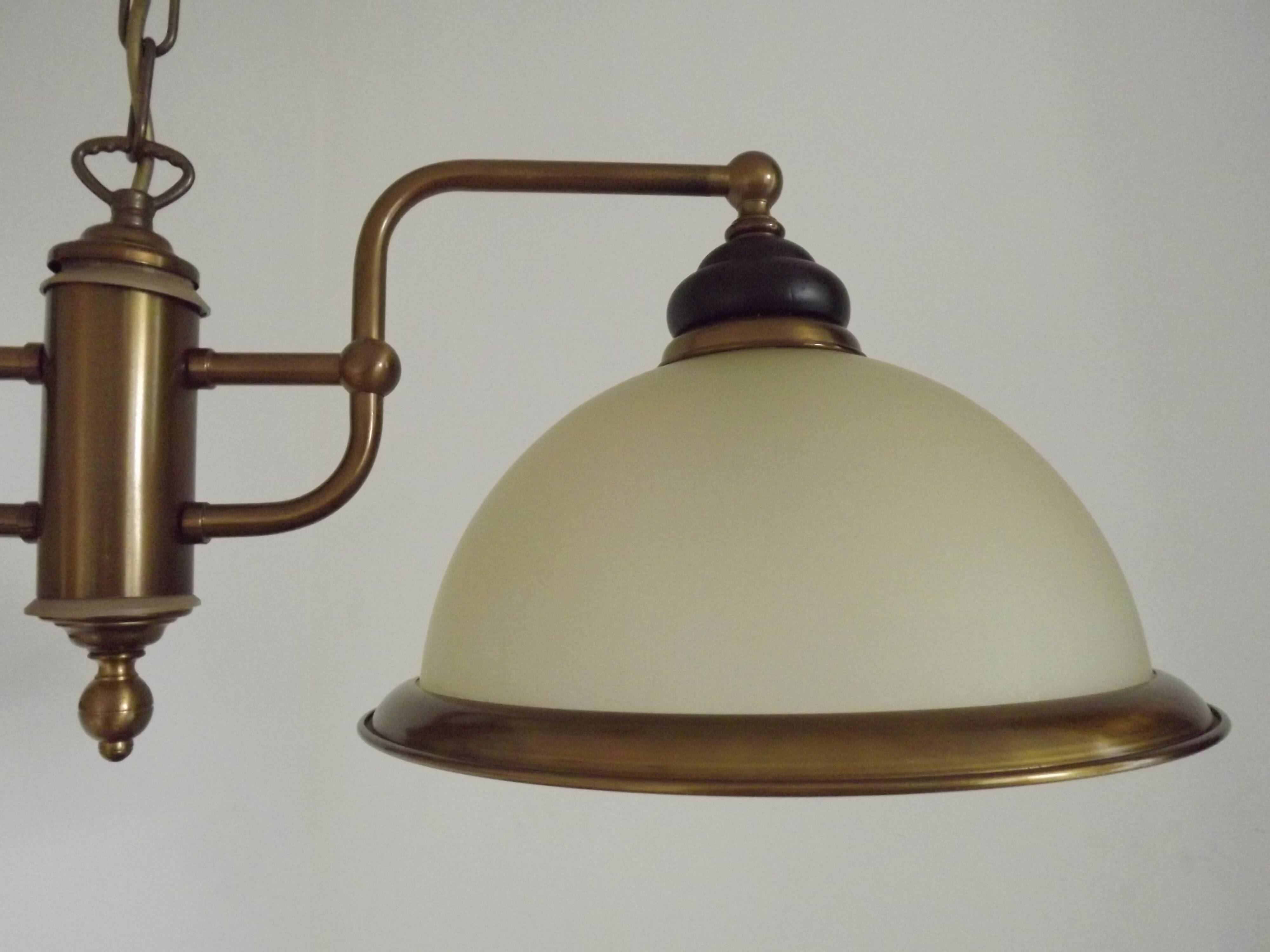 French Mid Century Bronze Effect Metal Double Billiard Light Glass Shades