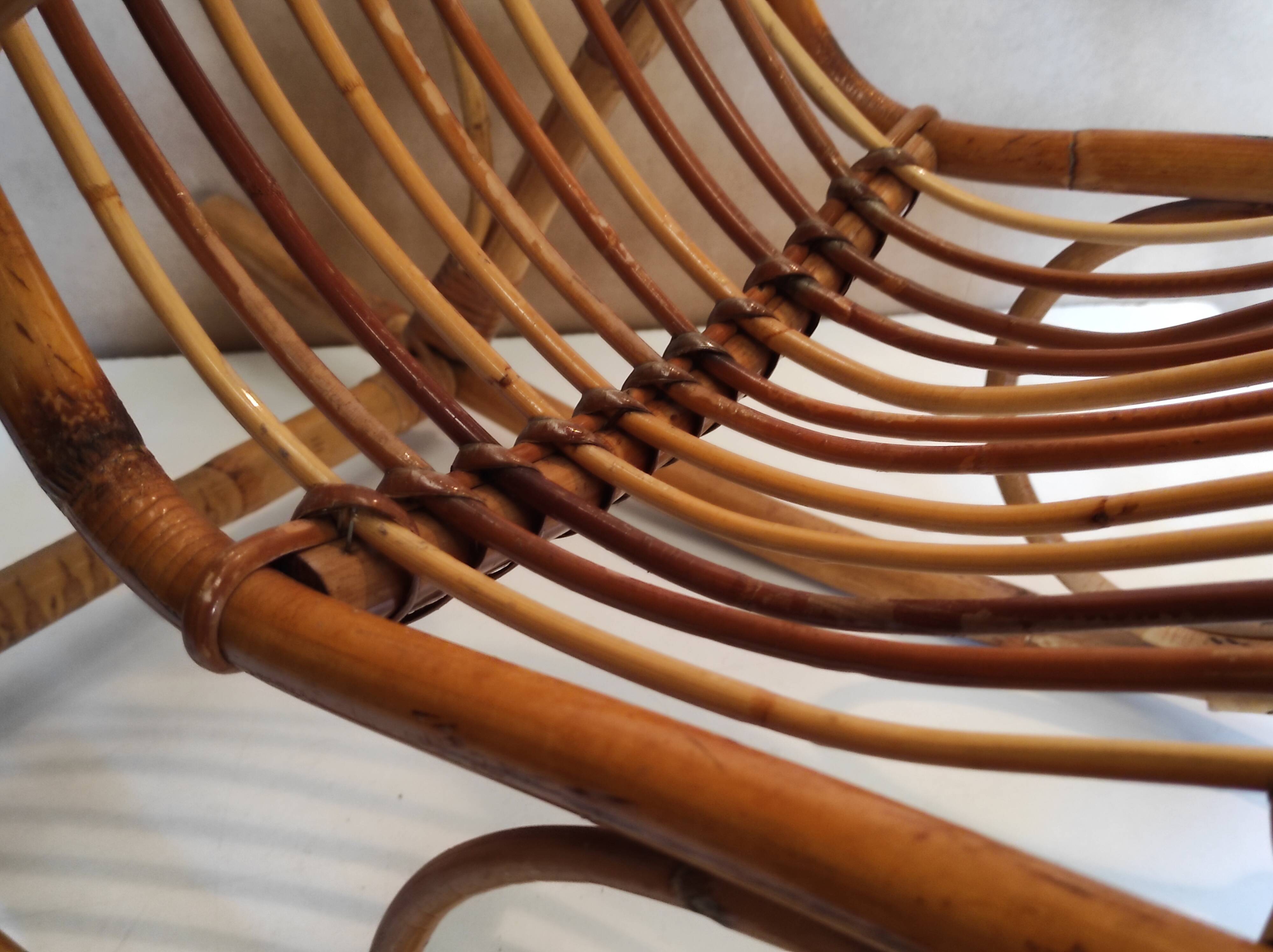 Old Italian vintage rattan rocking chair for children