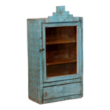 old Art Deco wall display case in original blue teak Burmese patina