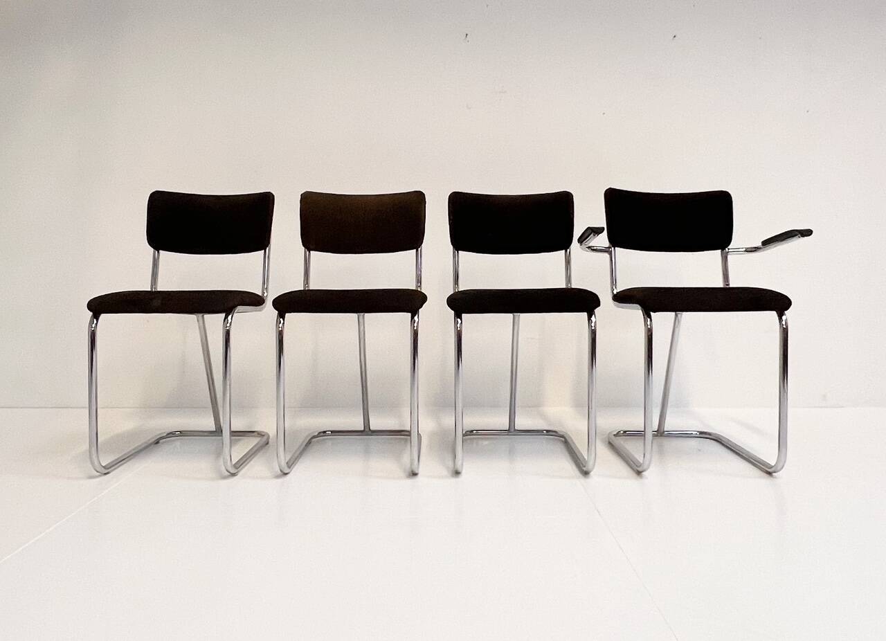 Set metal dining chairs in Gispen style (4), 1970s