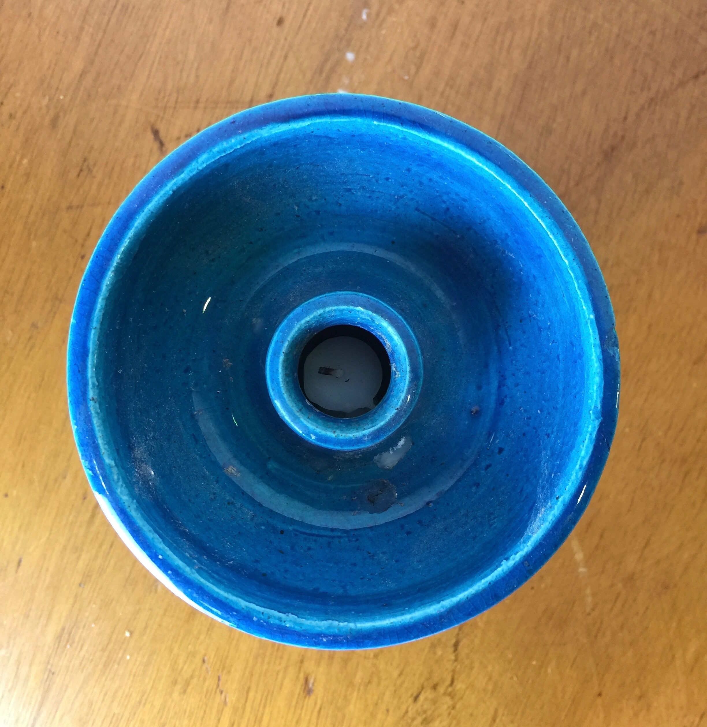 1970s blue ceramic candlestick