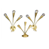 Three gilded brass sconces, Maison Lunel, France, 1950's