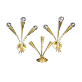 Trois appliques en laiton doré, Maison Lunel, France, 1950's