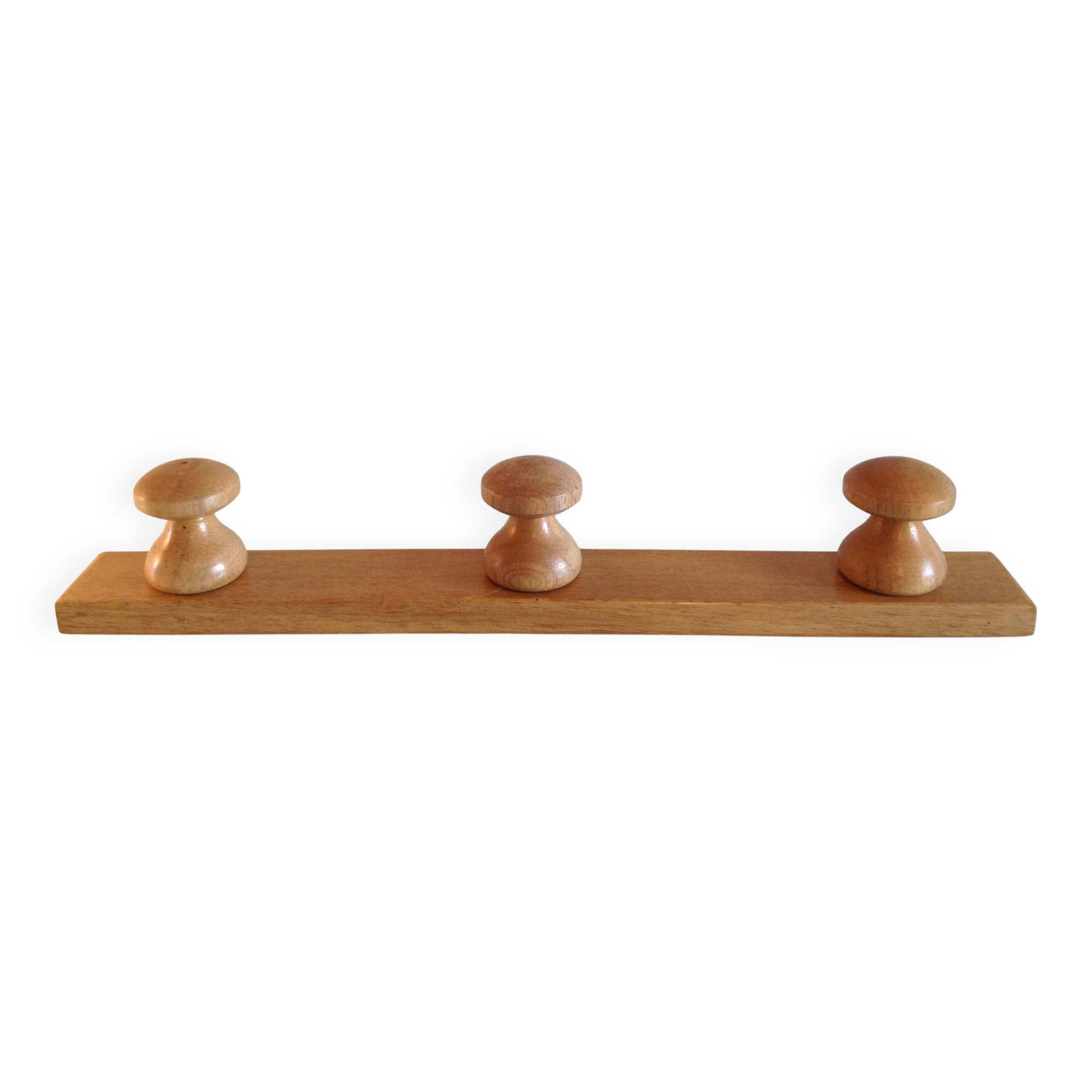 Three-headed varnished wooden coat rack, Scandinavian style / vintage 60s-70s