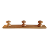 Three-headed varnished wooden coat rack, Scandinavian style / vintage 60s-70s